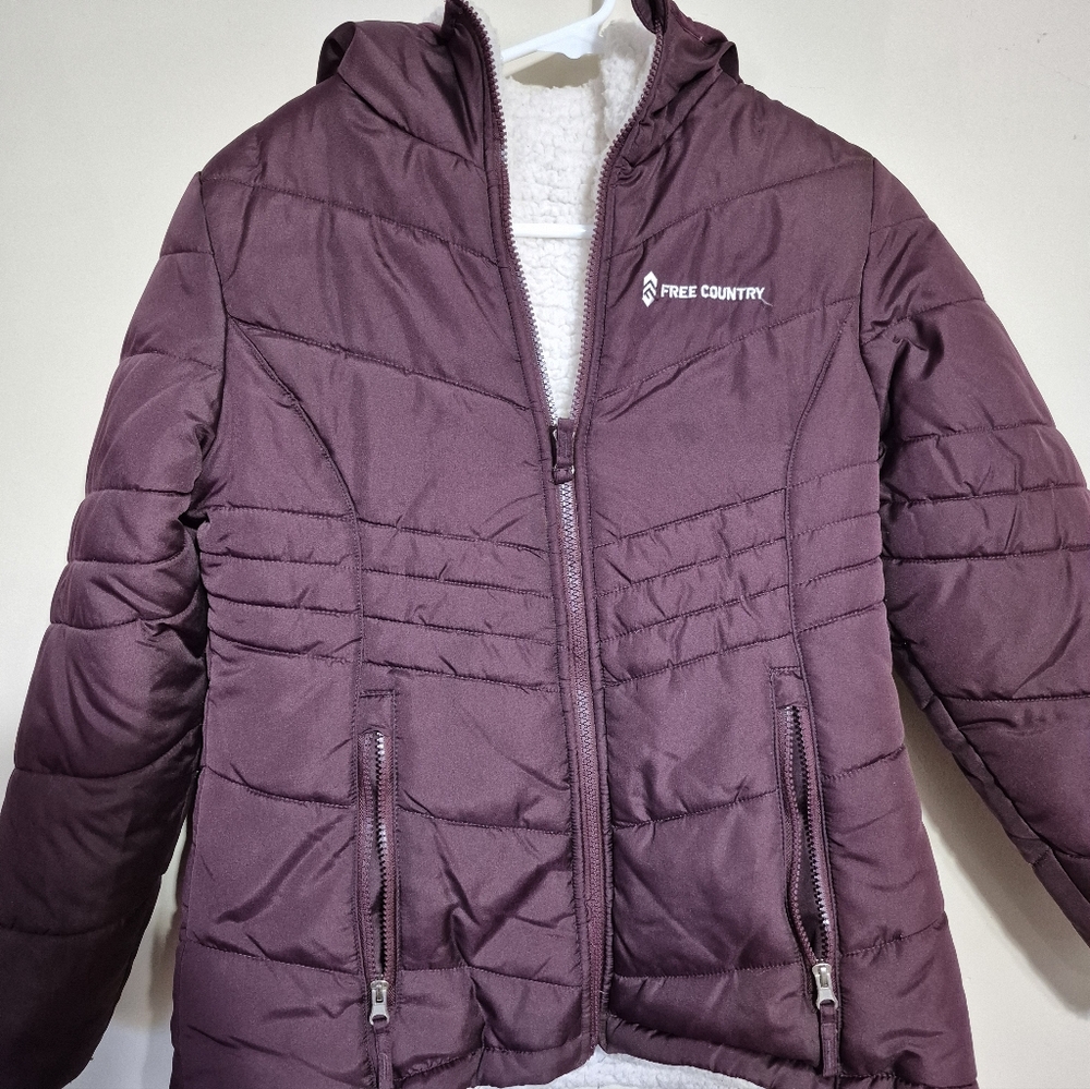 Free Country Puffer Hooded Jacket Coat Lined. Purple. Youth Girls Size Large